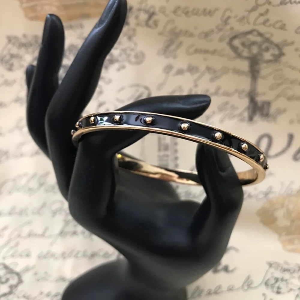 KATE SPADE || Black Inlaid Enamel Gold Ball Bangle Bracelet size 7 1/2 - Picture 2 of 12